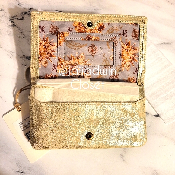 NWT HOBO LE Gold Metallic 'Poppy' Leather Crossbdy with Wanderlust Lining - Picture 3 of 7